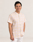 Men's Mandarin-collared Shirt - Cream Lucky Coins