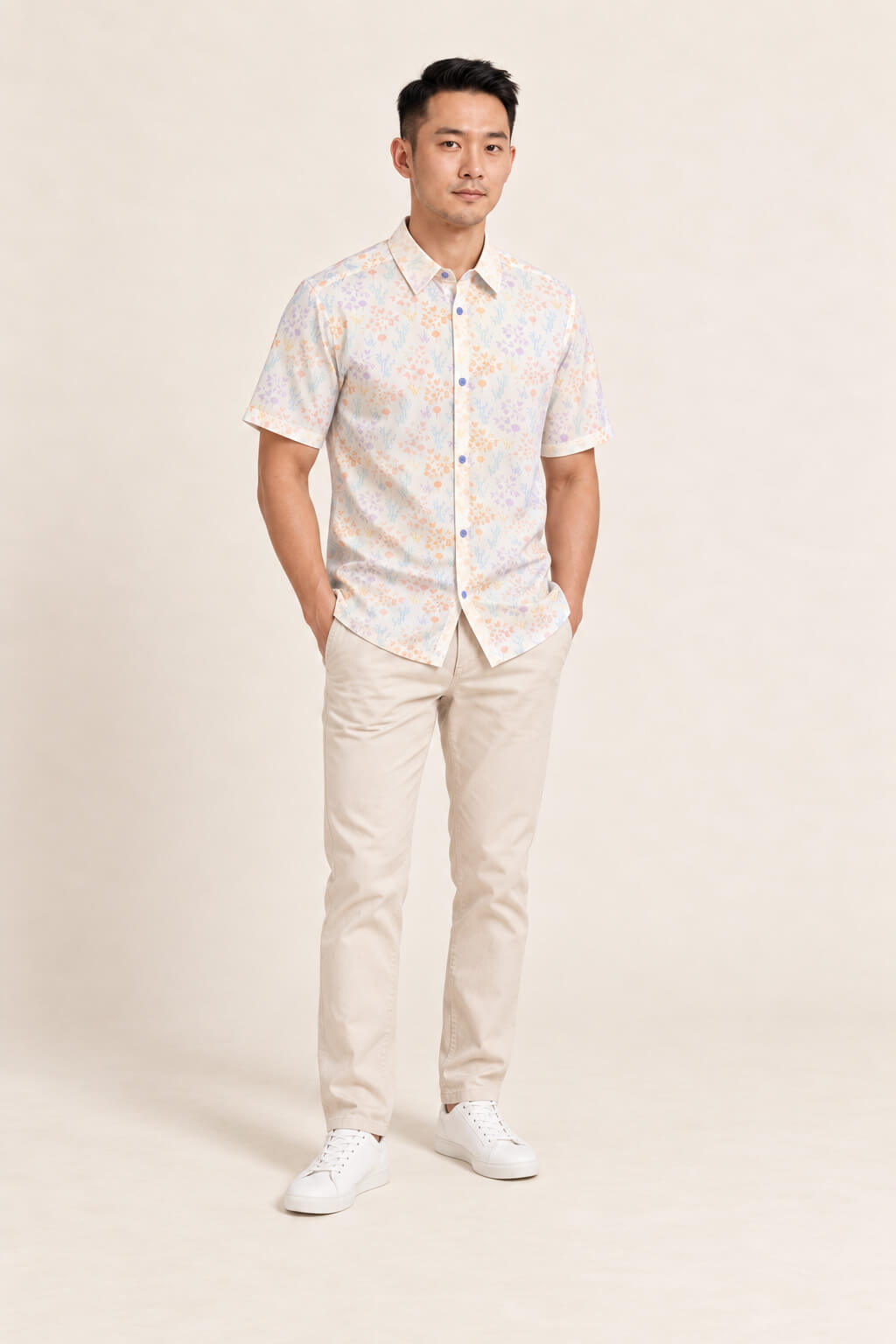 Men's Shirt - Cream Floral Bamboo
