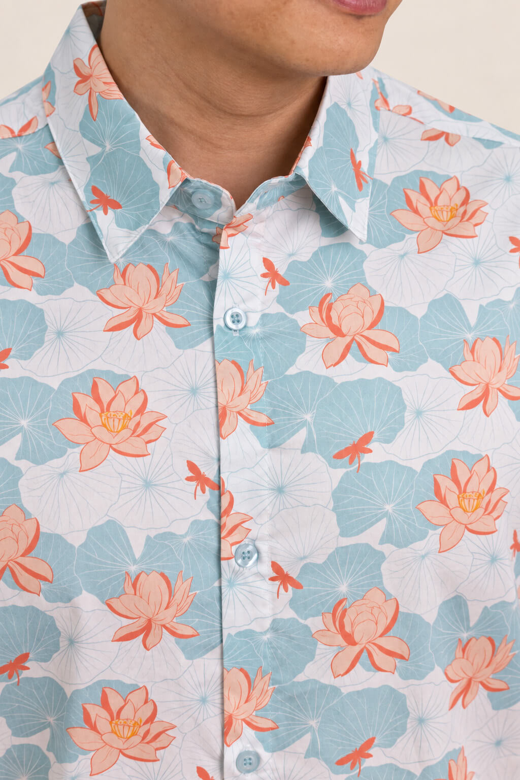 Men's Shirt - Teal Lotus closeup