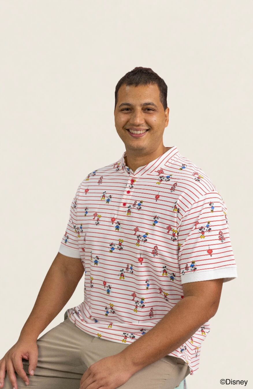 Men's Mandarin-collared Polo Tee - Firecracker Mickey