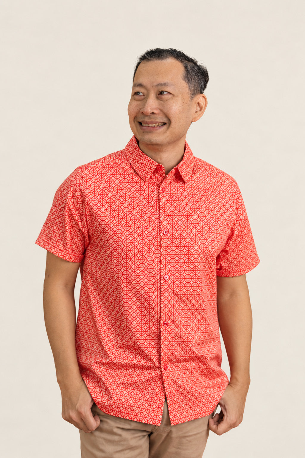 Men's Shirt - Peach Red Mosaic