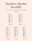 Bamboo Muslin Swaddle in beary best, beary pink, floral bunny, hot dogs and rainy day design 