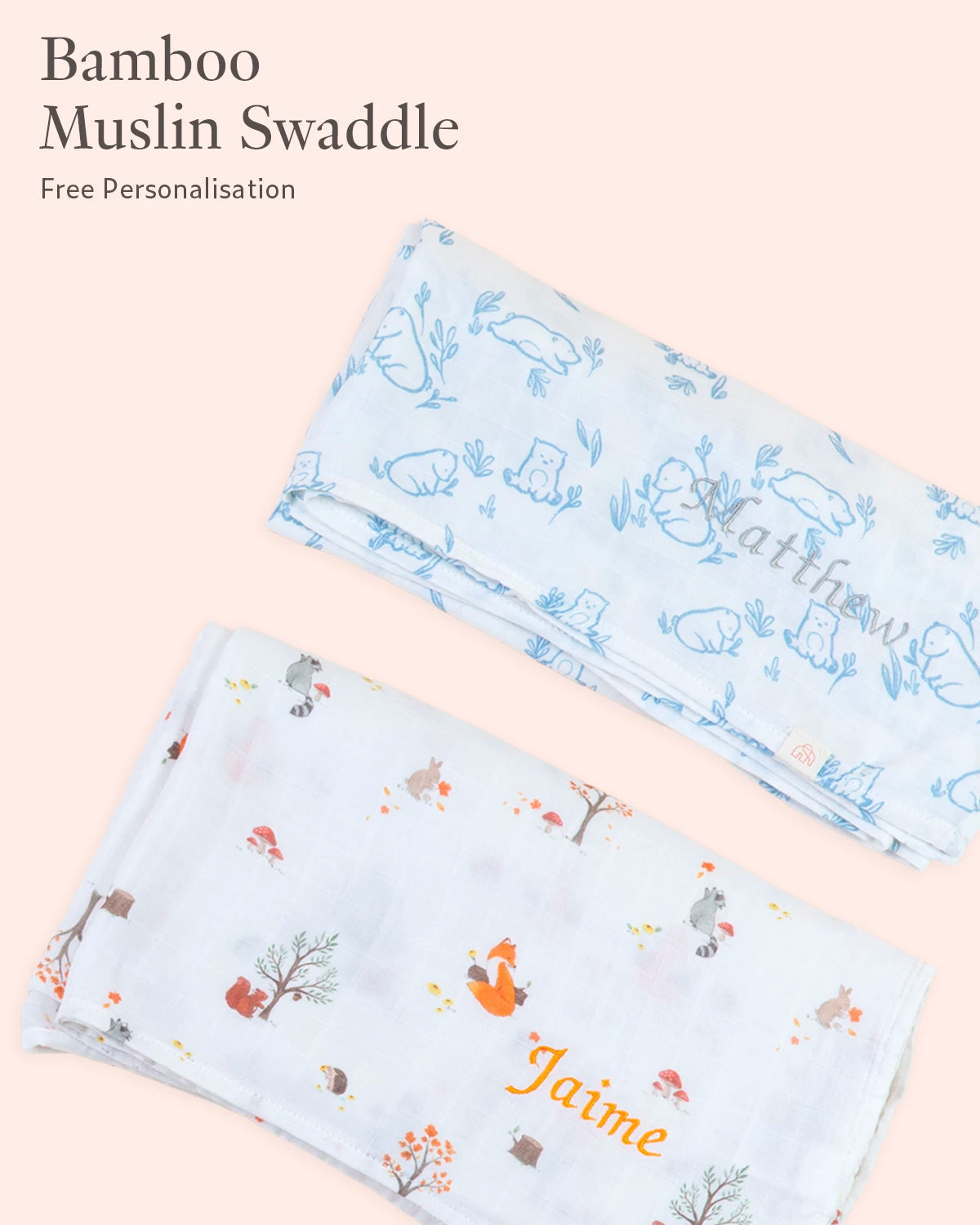 free personalisation for bamboo muslin swaddle 