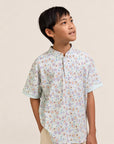 Mandarin-collared Polo Tee - Blue Fans