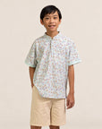 Mandarin-collared Polo Tee - Blue Fans