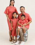 Peach Red Mosaic family set sitting
