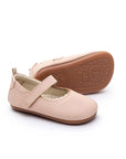 Pair of Tip Toey Joey Roundy Shoes in Papaya Cream / Metallic Salmon, baby first walker shoes