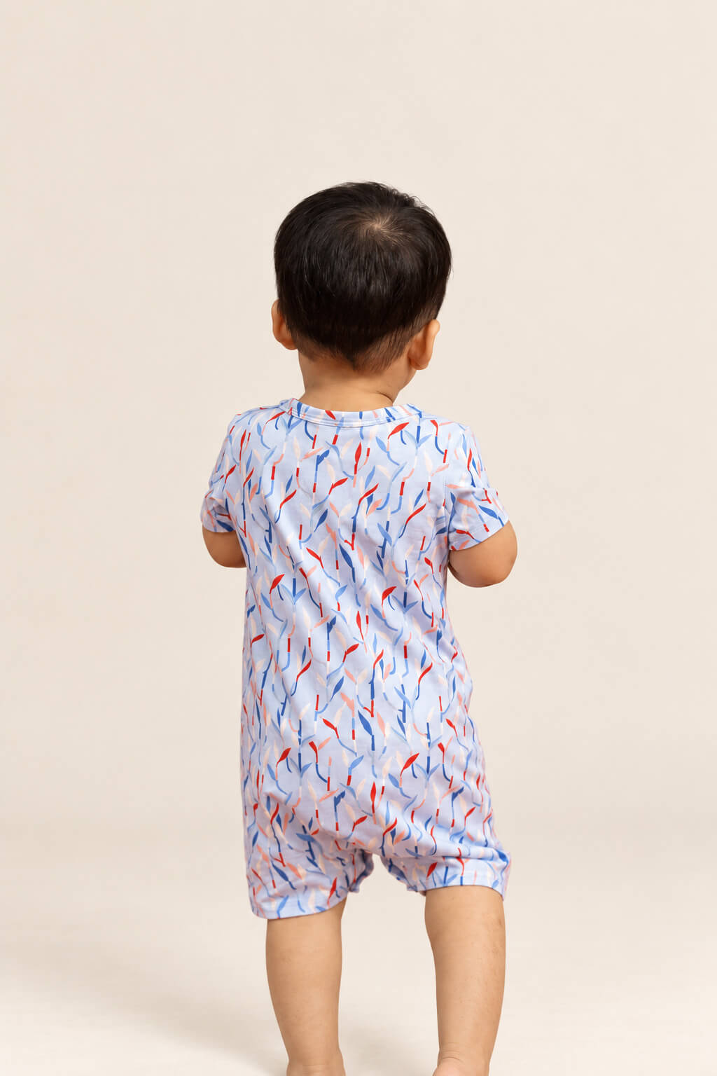 Short-sleeve Romper - Blue Lucky Bamboo