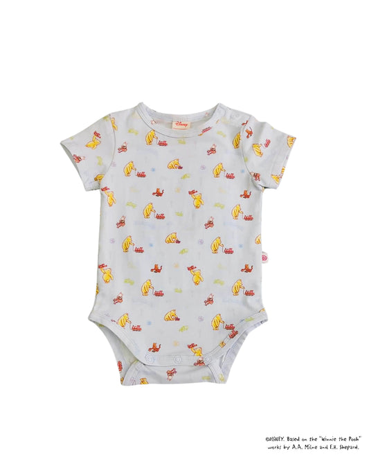 Short-Sleeve Onesie - Blue Trains Pooh