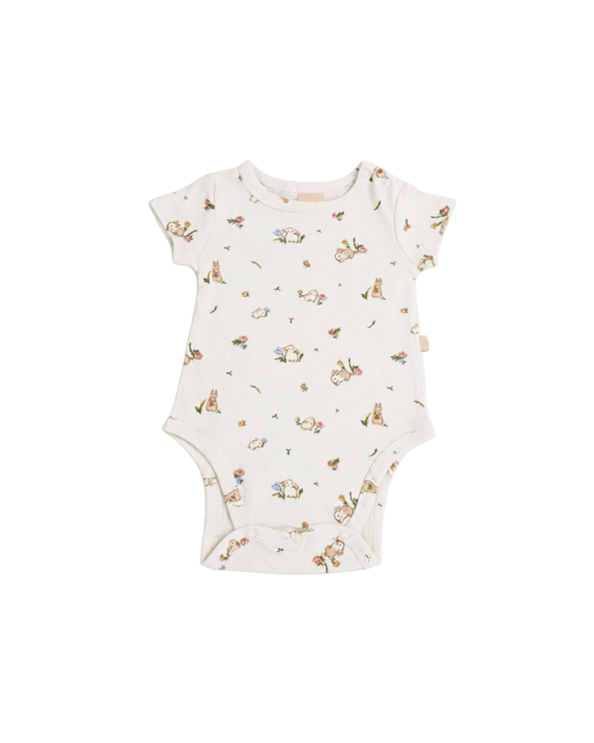 Short-Sleeve Onesie - White Floral Bunny