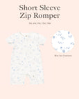 Short sleeve zip romper with blue sea creature design 