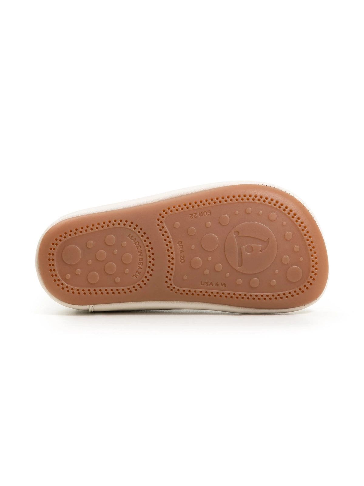 Bottom view of the brown rubber Flex&amp;Grip sole featuring a textured pattern for traction and foot health.