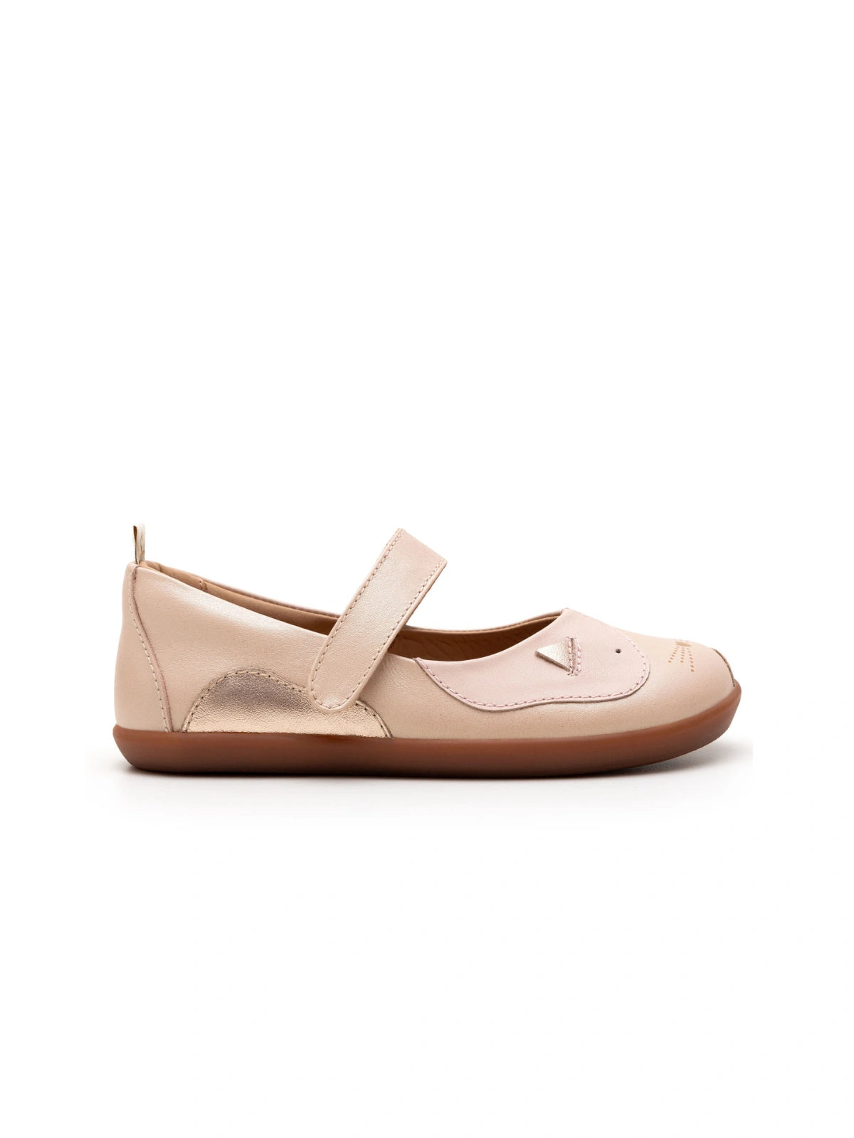 Side profile of the kids candy dream kitten shoe, highlighting the flexible flat sole and premium leather construction for older children.
