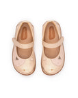 Overhead view of candy dream pink kids shoes showing the anatomical kitten design and cushioned insoles for all-day play.