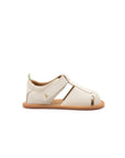 Side view of the baby Parky sandal in Tapioca, showing the secure velcro closure and ergonomic flat sole.