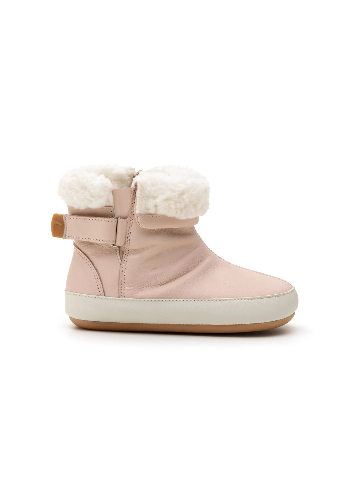 Side profile of the baby candy dream winter boot showing the premium leather and white sole.