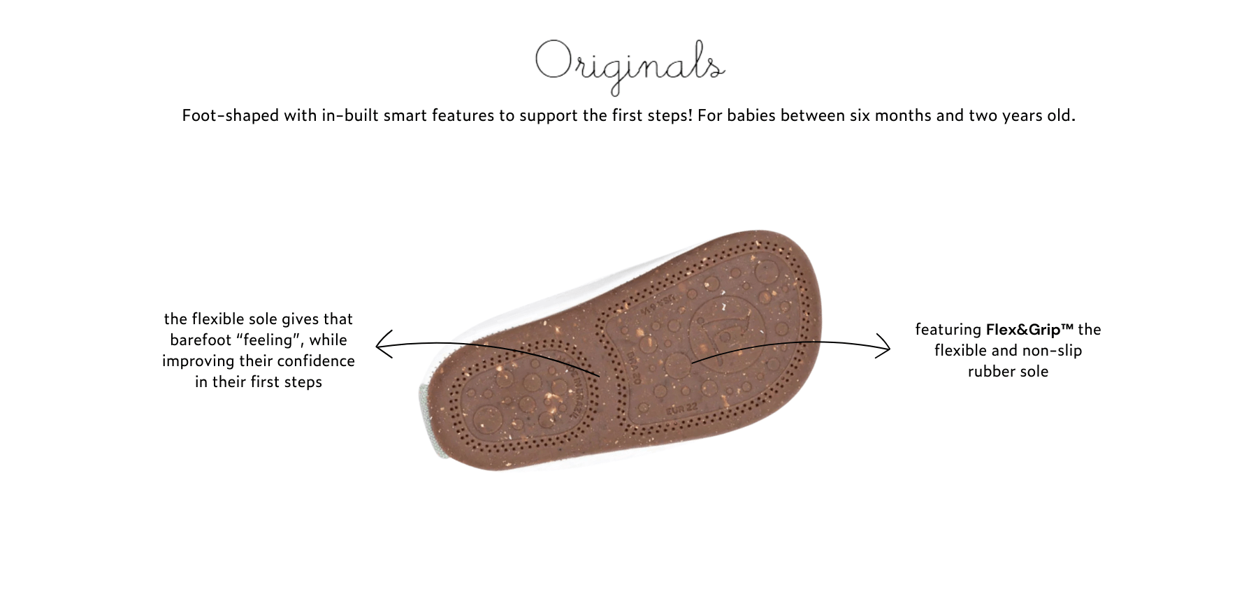 ttj Originals baby shoe sole with Flex&Grip features