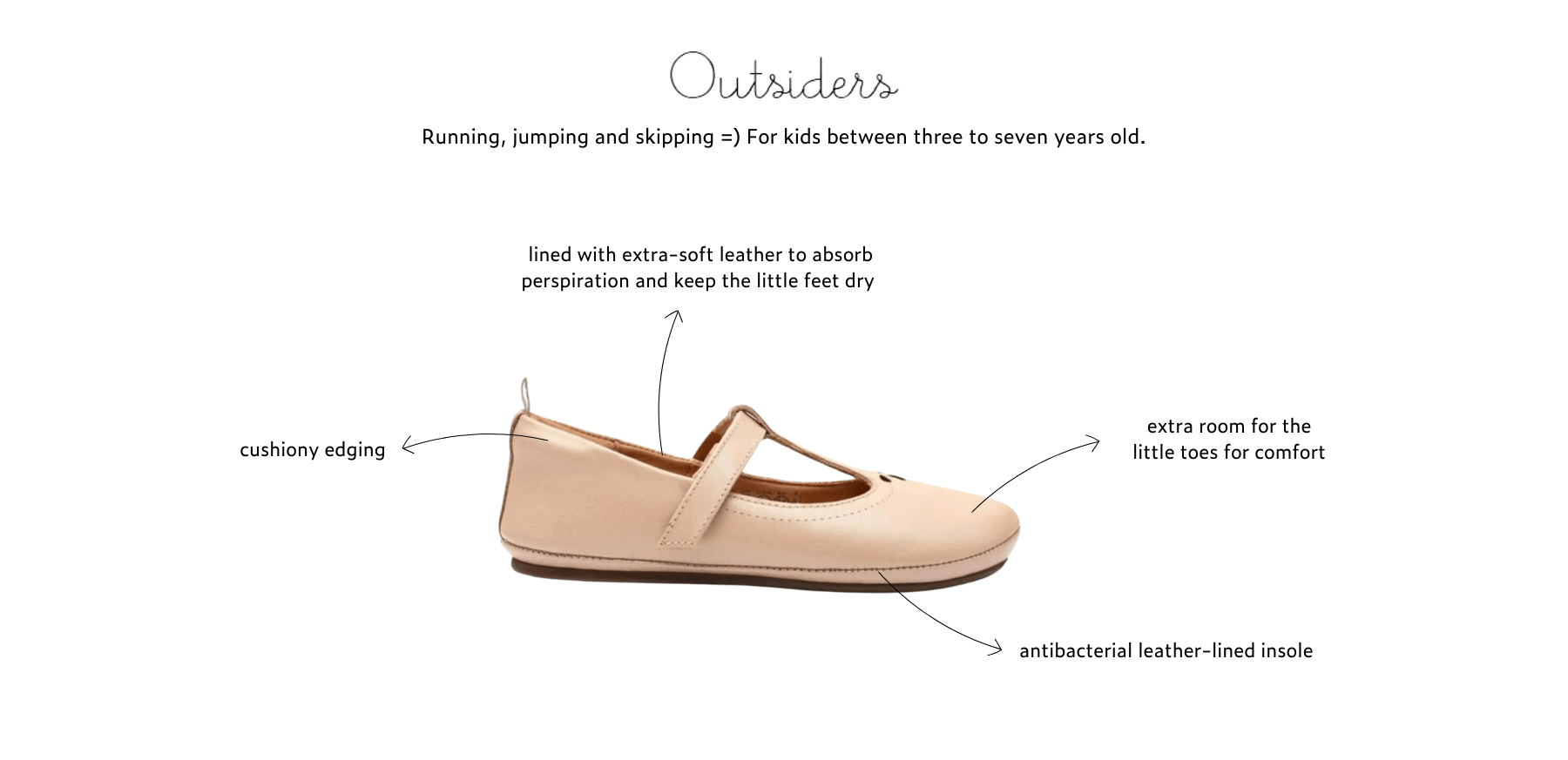 soft leather, antibacterial insole, for ages 3-7.