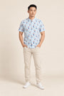 Men's Mandarin-collared Shirt - Turquoise Vases