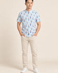 Men's Mandarin-collared Shirt - Turquoise Vases