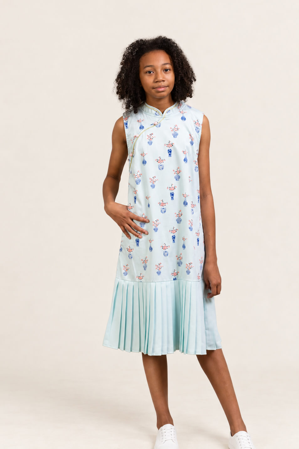 Drop Waist Cheongsam - Turquoise Vases