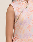 Wrap Cheongsam - Pink Floral Bamboo closeup