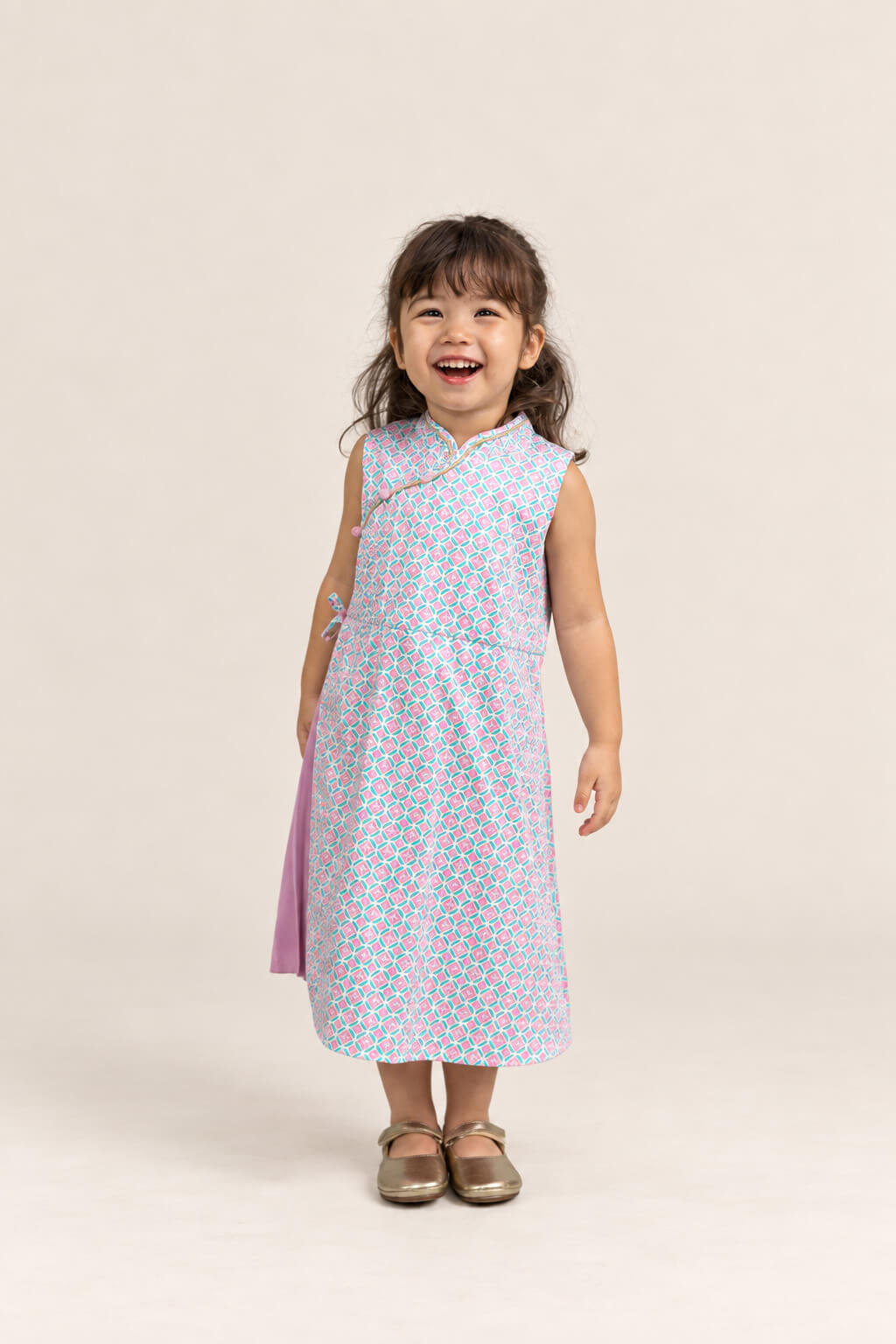 Wrap Cheongsam - Pink Teal Mosaic