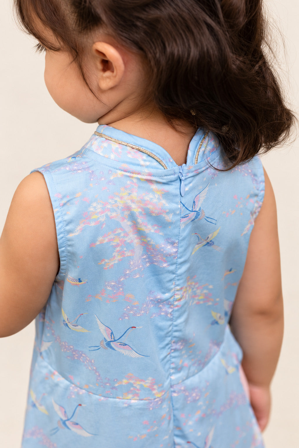 Wrap cheongsam blue cranes back