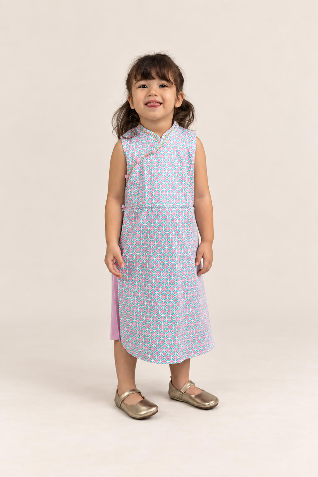 Wrap Cheongsam - Pink Teal Mosaic