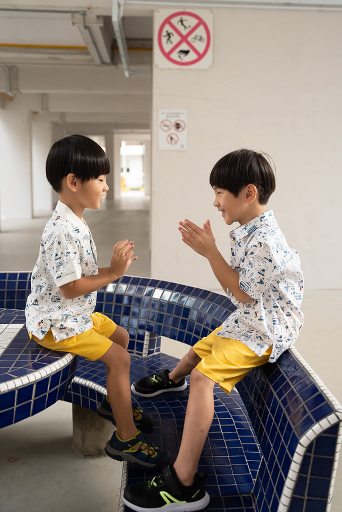 Little Man Shirt - Blue Road Trip Mickey | Disney x elly Boys Shirts | The Elly Store Singapore