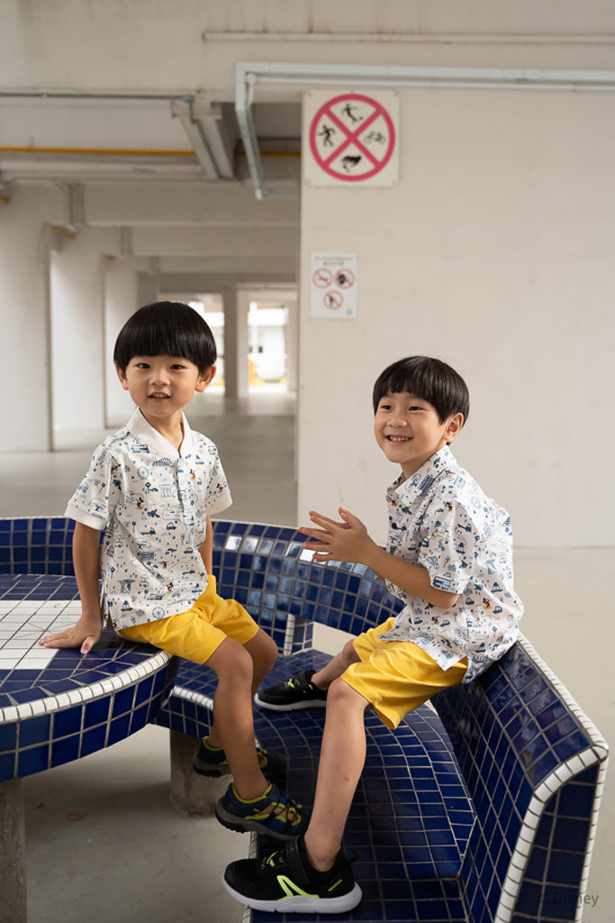 Little Man Shirt - Blue Road Trip Mickey | Disney x elly Boys Shirts | The Elly Store Singapore