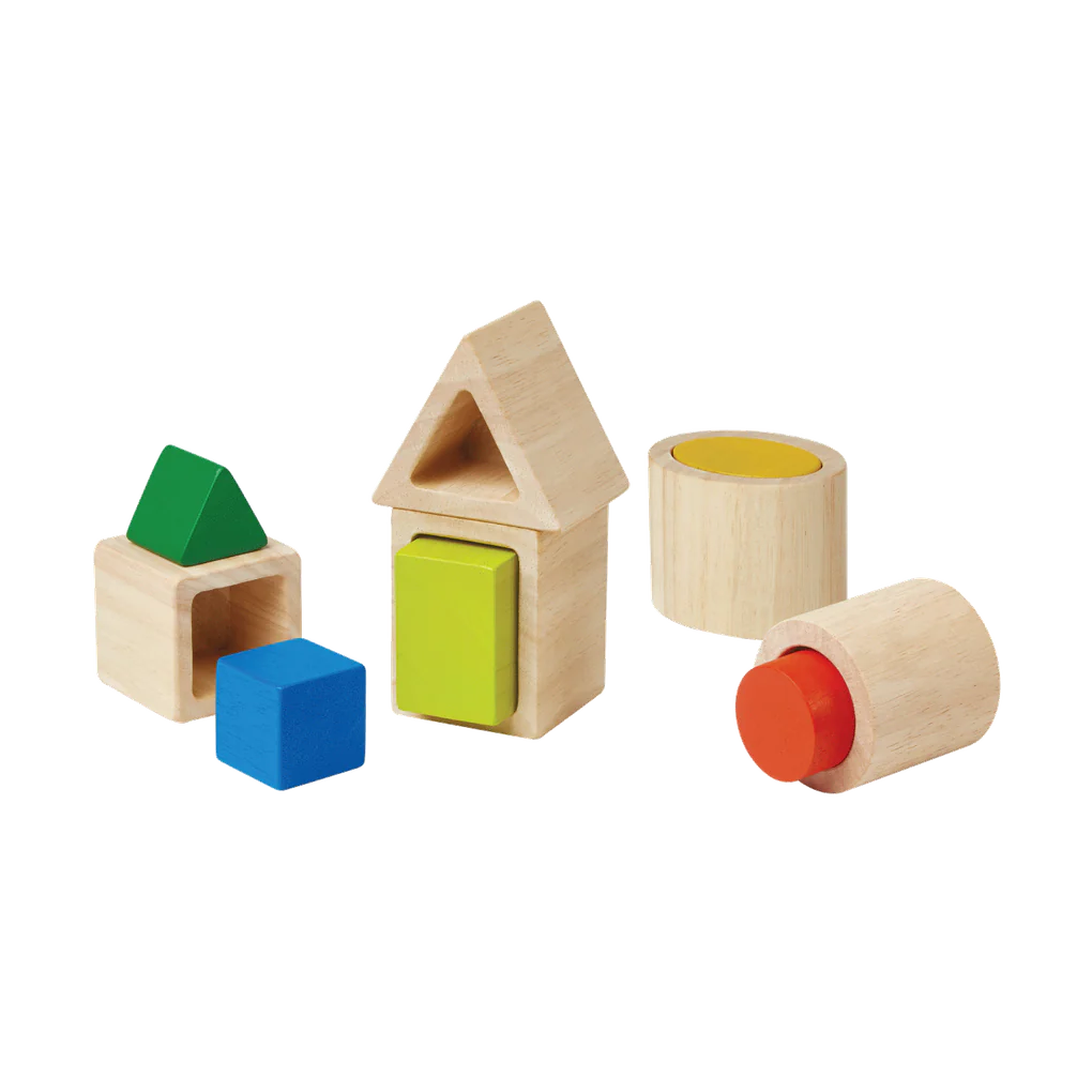 PlanToys Geo Matching Blocks - Wooden Shape Blocks